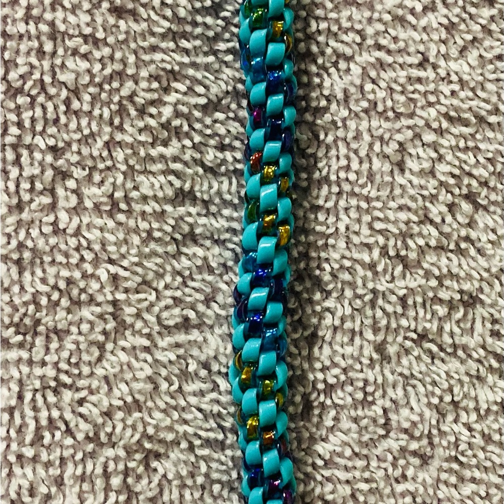 Spiral Plastic Keychain Accessory Turquoise & Rainbow Holographic Sparkle